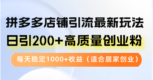 拼多多店铺引流最新玩法，日引200+高质量创业粉，每天稳定1000+收益(…-泡泡网赚