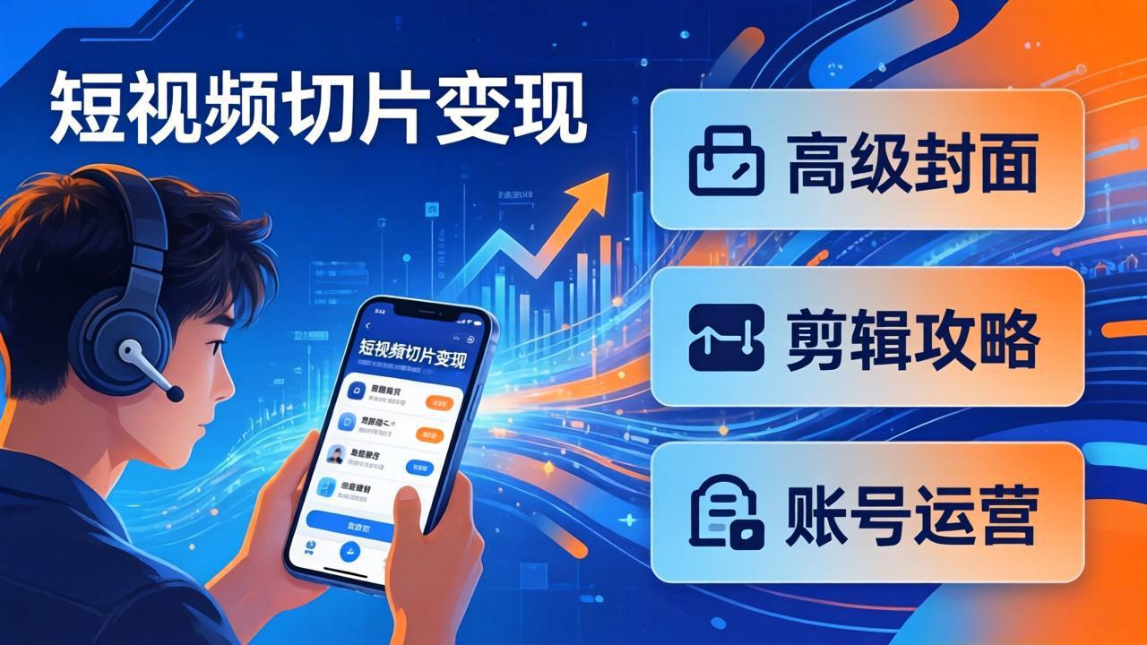 短视频切片变现速成班2.0：高级封面+剪辑攻略+账号运营，0基础小白快速入局副业-泡泡网赚