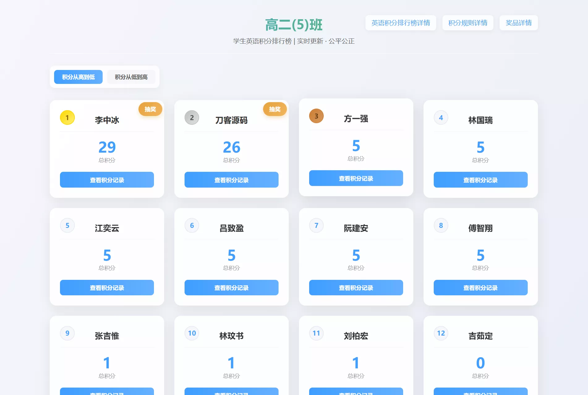 班级学生平时表现记录 积分抽奖系统源码 全开源