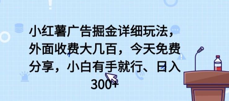 小红薯广告掘金详细玩法，外面收费大几百，小白有手就行，日入300+【揭秘】-泡泡网赚