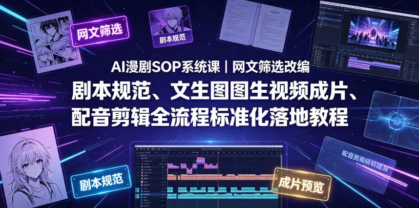 AI漫剧SOP系统课｜网文筛选改编、剧本规范、文生图图生视频成片、配音剪辑全流程标准化落地教程(更新0826)-泡泡网赚