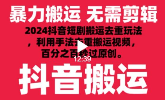 2024最新抖音搬运技术，抖音短剧视频去重，手法搬运，利用工具去重，达到秒过原创的效果【揭秘】-泡泡网赚