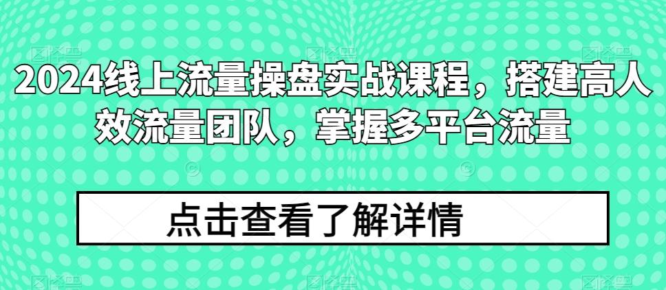 2024线上流量操盘实战课程，搭建高人效流量团队，掌握多平台流量-泡泡网赚