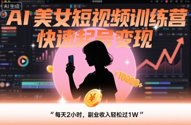 AI美女短视频训练营，快速起号变现，每天2小时，副业收入轻松过1W-泡泡网赚