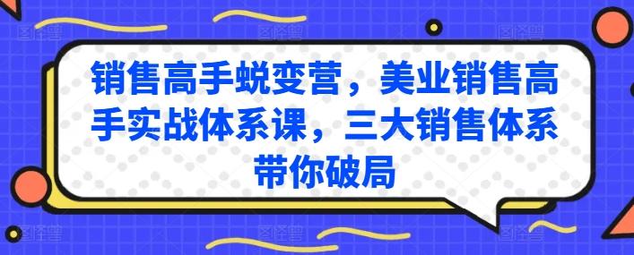 销售高手蜕变营，美业销售高手实战体系课，三大销售体系带你破局-泡泡网赚