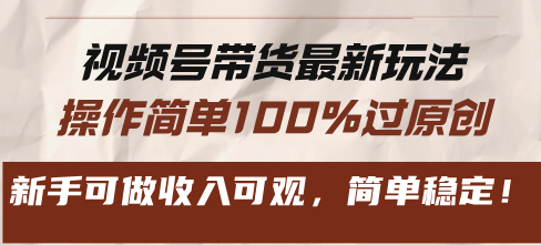 视频号带货最新玩法，操作简单100%过原创，新手可做收入可观，简单稳定！-泡泡网赚