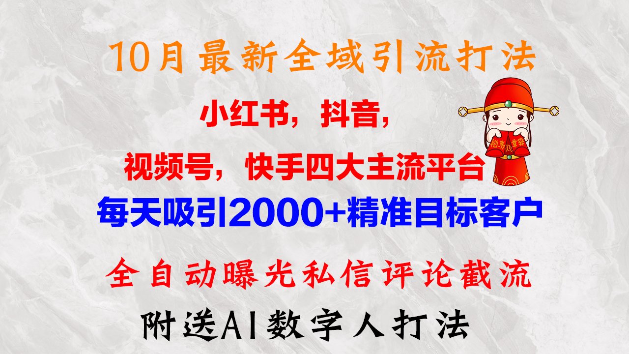 10月最新小红书，抖音，视频号，快手四大平台全域引流，，每天吸引2000…-泡泡网赚