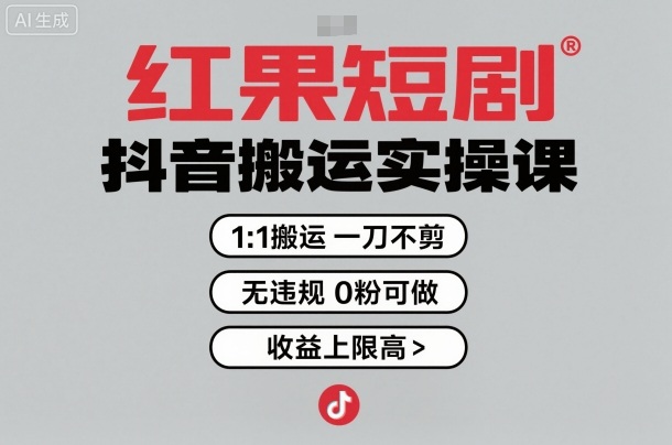 红果短剧拉新之抖音搬运实操课，1：1搬运，一刀不剪，无违规，0粉可做，收益上限高-泡泡网赚