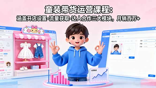 童装带货运营课程：涵盖开店设置-流量获取-达人合作三大模块，月销百万+-泡泡网赚