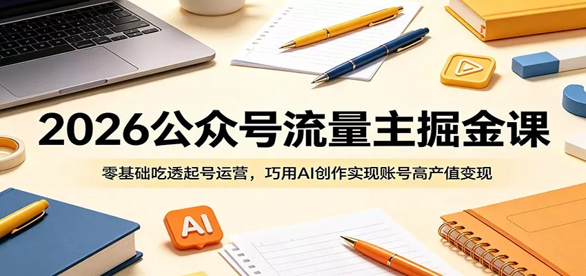 2026公众号流量主掘金课：零基础吃透起号运营，巧用AI创作实现账号高产值变现-泡泡网赚