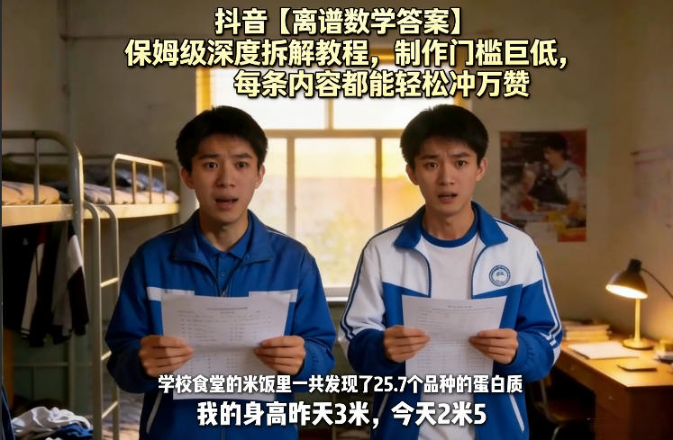 抖音【离谱数学答案】保姆级深度拆解教程，制作门槛巨低，每条内容都能轻松冲万赞，附详细步骤-泡泡网赚