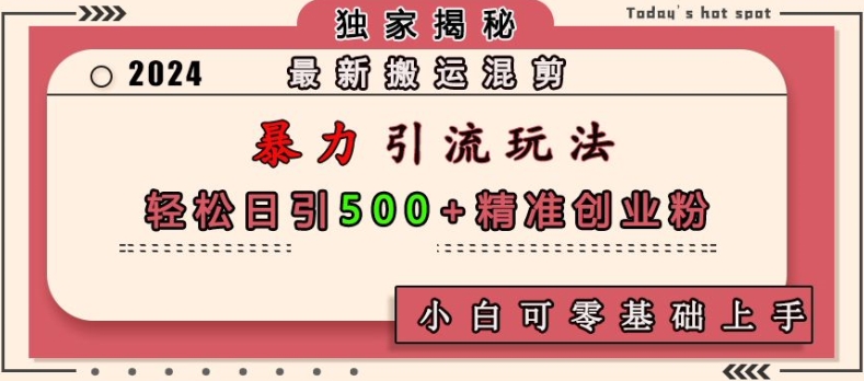 最新搬运混剪暴力引流玩法，轻松日引500+精准创业粉，小白可零基础上手-泡泡网赚