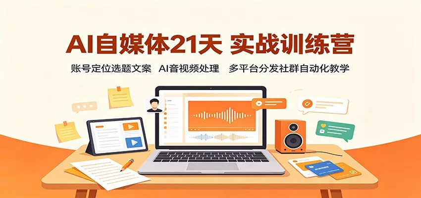 AI自媒体21天实战训练营：账号定位选题文案，AI音视频处理，多平台分发社群自动化教学-泡泡网赚