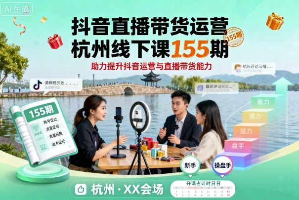抖音直播带货运营杭州线下课155期，助力提升抖音运营与直播带货能力-泡泡网赚