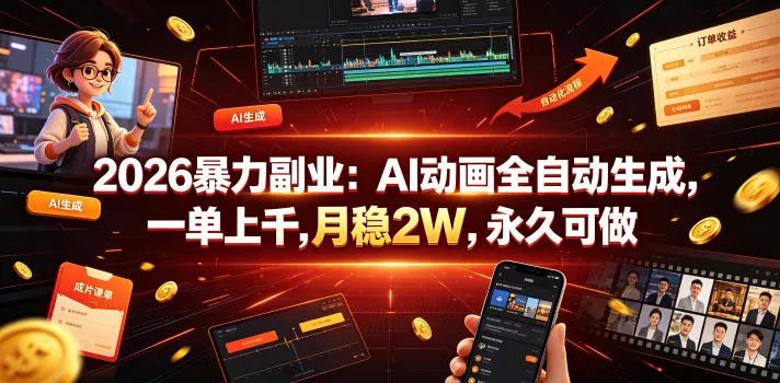 2026暴力副业：AI动画全自动生成，一单上千，月稳2W，永久可做【揭秘】-泡泡网赚