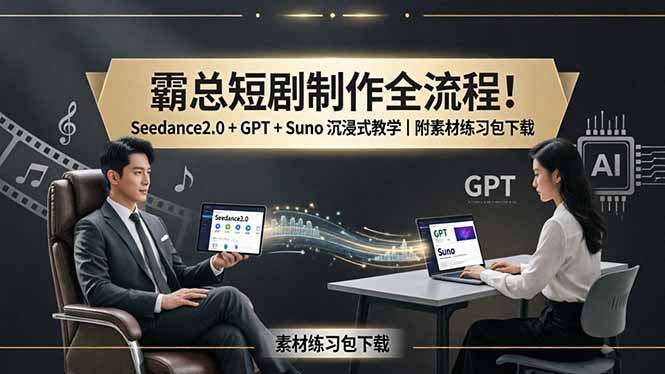 霸总短剧制作全流程！Seedance2.0 + GPT + Suno 沉浸式教学｜附素材练习包下载-泡泡网赚