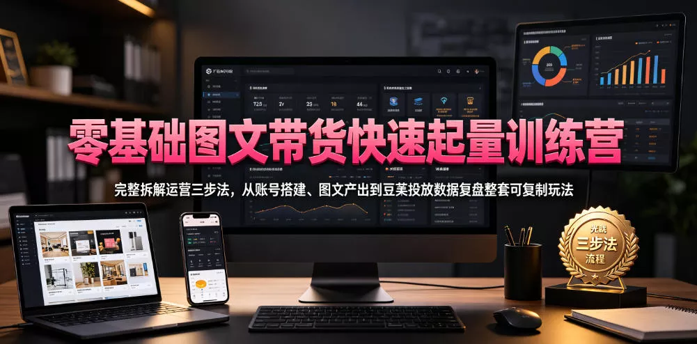 零基础图文带货快速起量训练营，完整拆解运营三步法，从账号搭建、图文产出到豆荚投放数据复盘整套可复制玩法-泡泡网赚