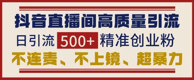 抖音直播间引流创业粉，无需连麦、不用上镜、超暴力，日引流500+高质量精准创业粉-泡泡网赚