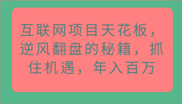互联网项目天花板，逆风翻盘的秘籍，抓住机遇，年入百万-泡泡网赚