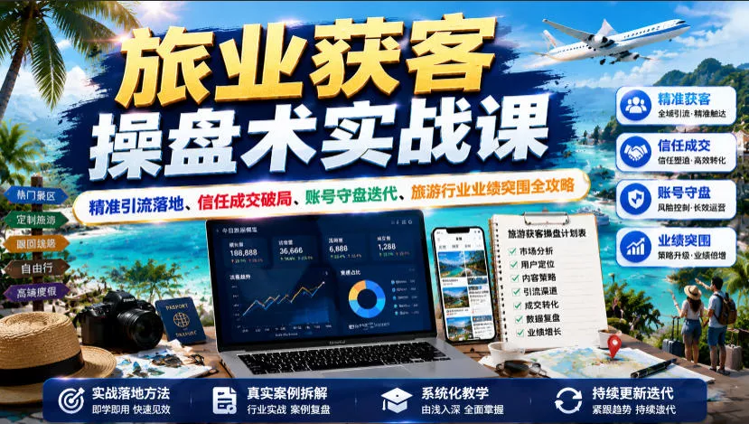 旅业获客操盘术实战课｜精准引流落地、信任成交破局、账号守盘迭代、旅游行业业绩突围全攻略-泡泡网赚