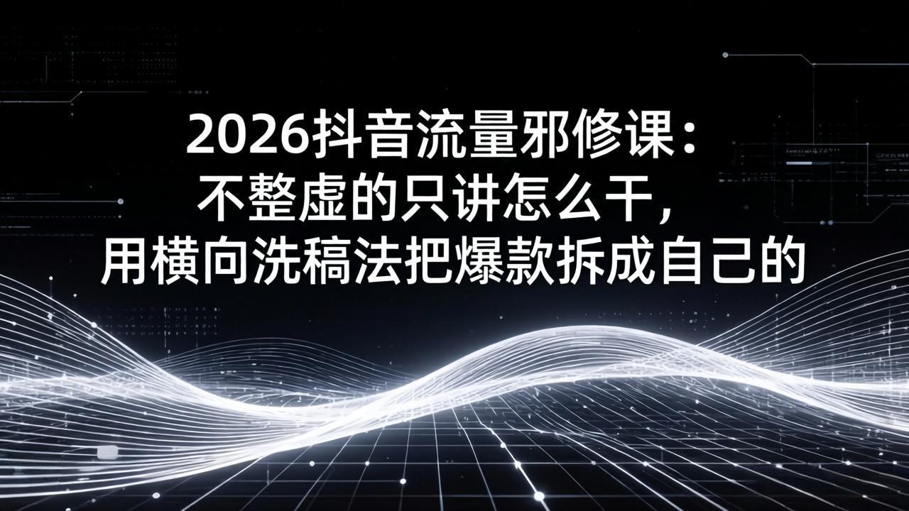 2026抖音流量邪修课：不整虚的只讲怎么干，用横向洗稿法把爆款拆成自己的-泡泡网赚