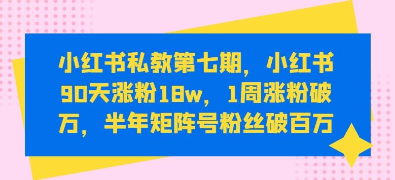 小红书私教第七期，小红书90天涨粉18w，1周涨粉破万，半年矩阵号粉丝破百万-泡泡网赚
