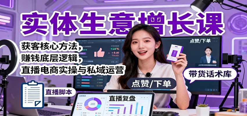 实体生意增长课：获客核心方法，赚钱底层逻辑，直播电商实操与私域运营-泡泡网赚