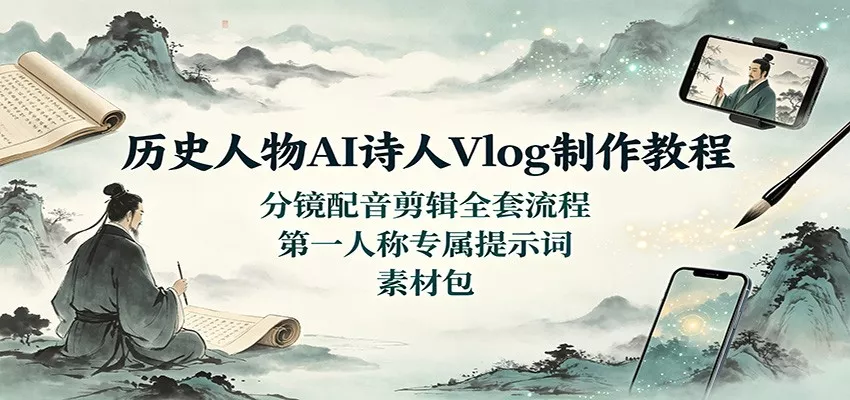 历史人物AI诗人Vlog制作教程：分镜配音剪辑全套流程，第一人称专属提示词素材包-泡泡网赚