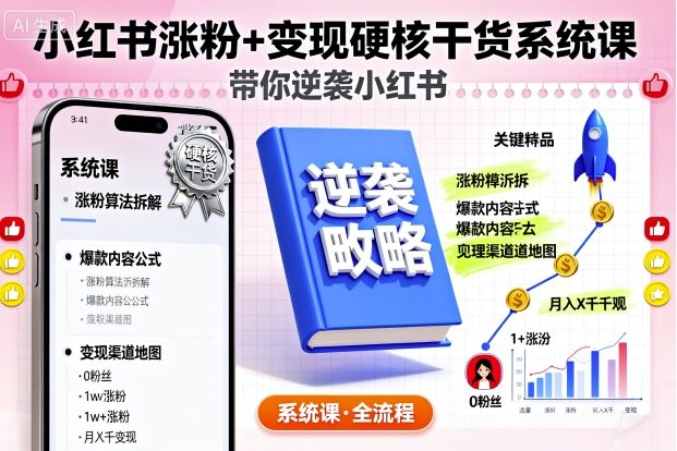 小红书涨粉+变现硬核干货系统课，带你逆袭小红书-泡泡网赚