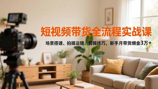 短视频带货全流程实战课，场景搭建、拍摄运镜、剪辑技巧，新手月带货佣金3万+-泡泡网赚