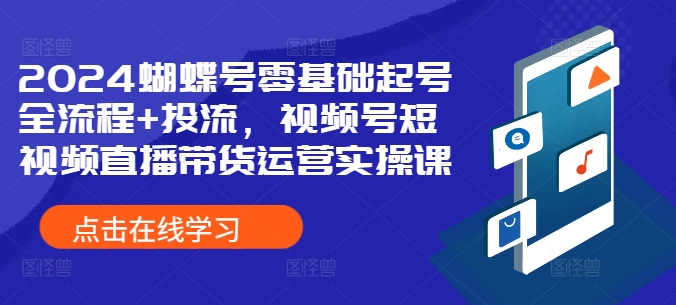 2024蝴蝶号零基础起号全流程+投流，视频号短视频直播带货运营实操课-泡泡网赚