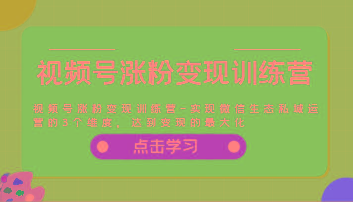 视频号涨粉变现训练营-实现微信生态私域运营的3个维度，达到变现的最大化-泡泡网赚