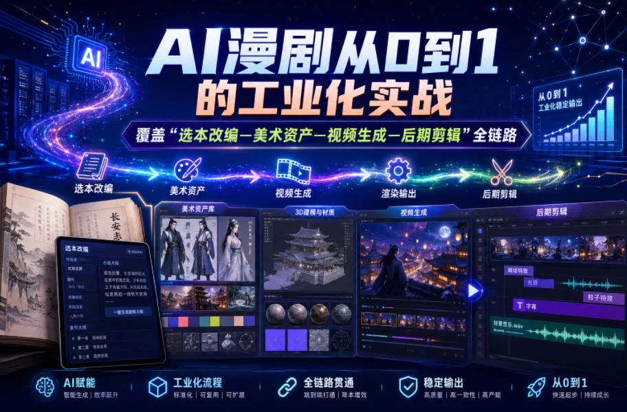 AI漫剧从0到1的工业化实战，覆盖“选本改编—美术资产—视频生成—后期剪辑”全链路(更新6月)-泡泡网赚