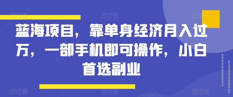 蓝海项目，靠单身经济月入过万，一部手机即可操作，小白首选副业【揭秘】-泡泡网赚