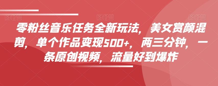 零粉丝音乐任务全新玩法，美女赏颜混剪，单个作品变现500+，两三分钟，一条原创视频，流量好到爆炸-泡泡网赚