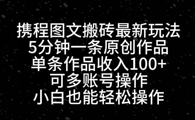 携程图文搬砖最新玩法，5分钟一条原创作品，单条作品收入100+-泡泡网赚