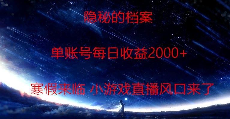 隐秘的档案小游戏直播，单账号每日收益2000+工作室可批量做-泡泡网赚