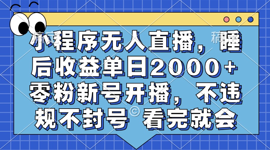 小程序无人直播，睡后收益单日2000+ 零粉新号开播，不违规不封号 看完就会-泡泡网赚