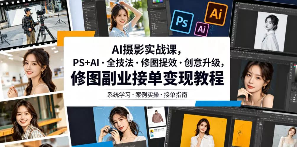 AI摄影实战课，PS+AI・全技法・修图提效・创意升级，修图副业接单变现教程-泡泡网赚