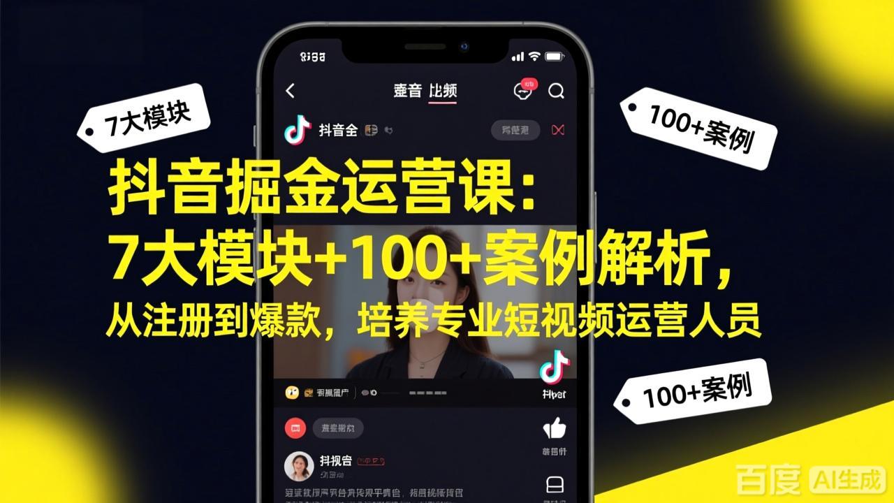 抖音掘金运营课：7大模块+100+案例解析，从注册到爆款，培养专业短视频运营人员-泡泡网赚