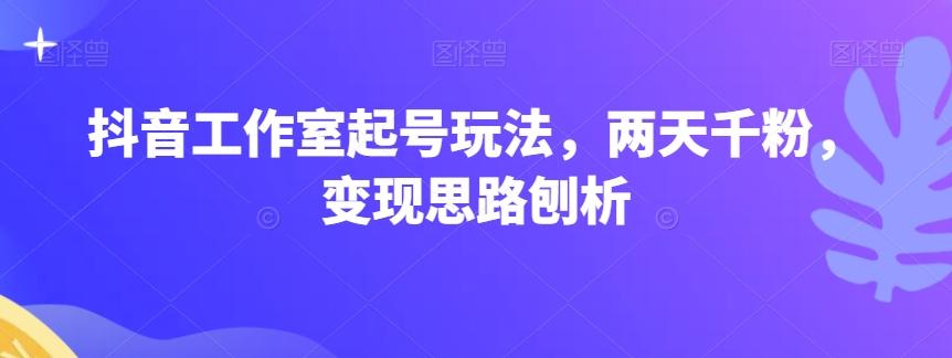 抖音工作室起号玩法，两天千粉，变现思路刨析-泡泡网赚