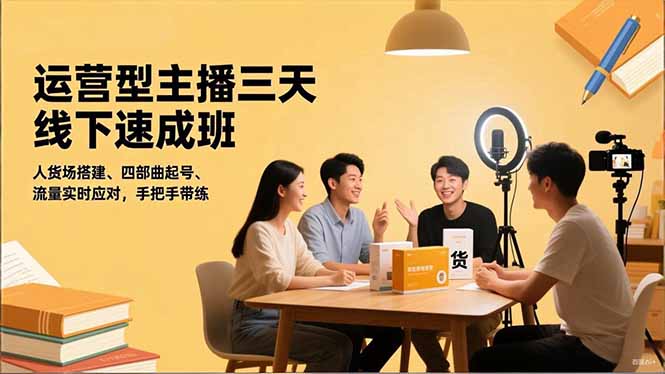 运营型主播三天线下班，人货场搭建,四部曲起号,流量实时应对，手把手带练-泡泡网赚