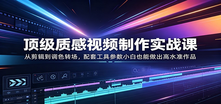 顶级质感视频制作实战课：从剪辑到调色转场，配套工具参数小白也能做出高水准作品-泡泡网赚