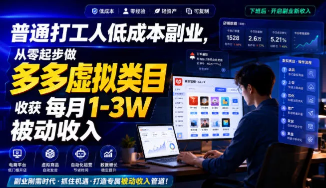 普通打工人低成本副业，从零起步做多多虚拟类目，收获每月1-3W被动收入【揭秘】-泡泡网赚