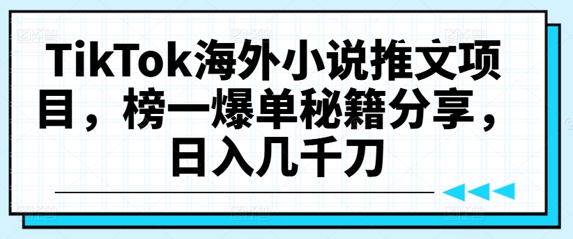 TikTok海外小说推文项目，榜一爆单秘籍分享，日入几千刀-泡泡网赚