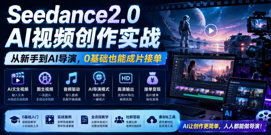 Seedance2.0 AI视频创作实战，从新手到AI导演，0基础也能成片接单变现-泡泡网赚