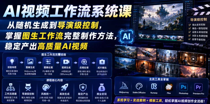AI视频工作流系统课，从随机生成到导演级控制，掌握图生工作流完整制作方法，稳定产出高质量AI视频-泡泡网赚