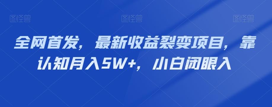 全网首发，最新收益裂变项目，靠认知月入5W+，小白闭眼入-泡泡网赚