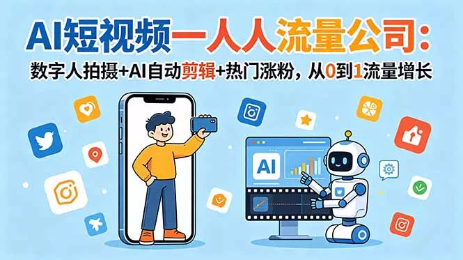 AI短视频一人流量公司：数字人拍摄+AI自动剪辑+热门涨粉，从0到1流量增长-泡泡网赚