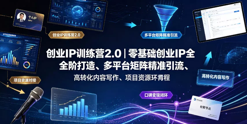 创业IP训练营2.0｜零基础创业IP全阶打造、多平台矩阵精准引流、高转化内容写作、项目资源对接与口碑变现闭环课程-泡泡网赚